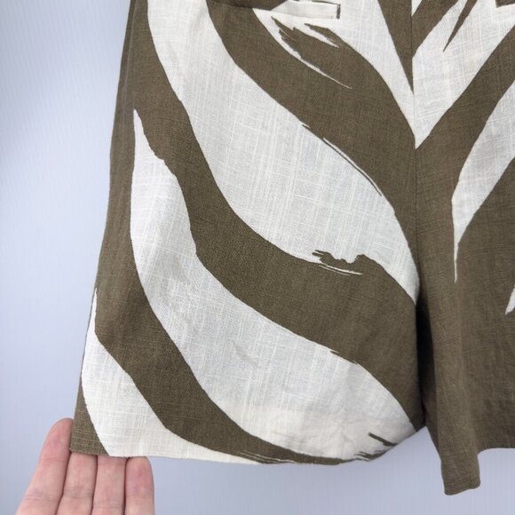 MASSIMO DUTTI Palm Tree Print Olive Green Cream Maximalist Boho Resort Shorts 6 - Picture 5 of 10
